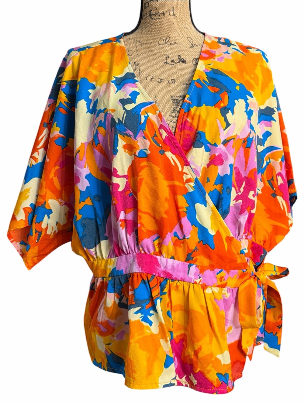 Marc New York Vibrant Floral Wrap Blouse — Multicolor EC Size large